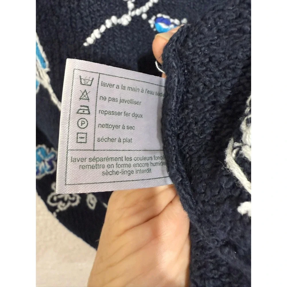 Laura Ashley Womens Floral Knit Sweater Navy Blue Cotton Blend Small‎